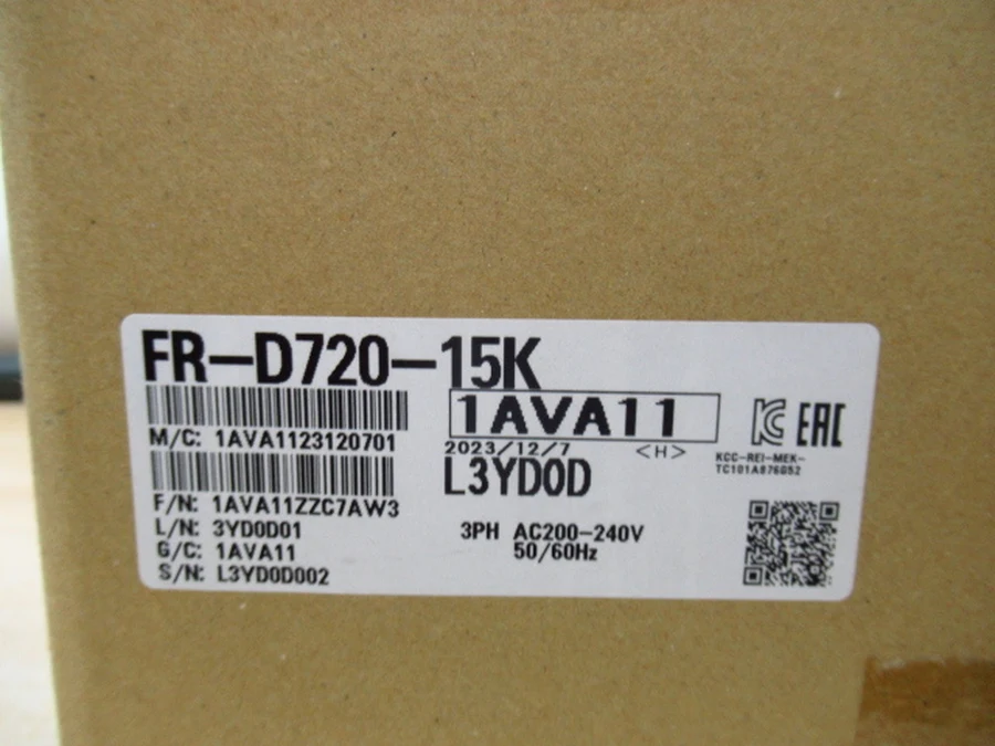 三菱電機 FR-D720-15K 元箱管理銘板ラベル・定格仕様・製造年月日