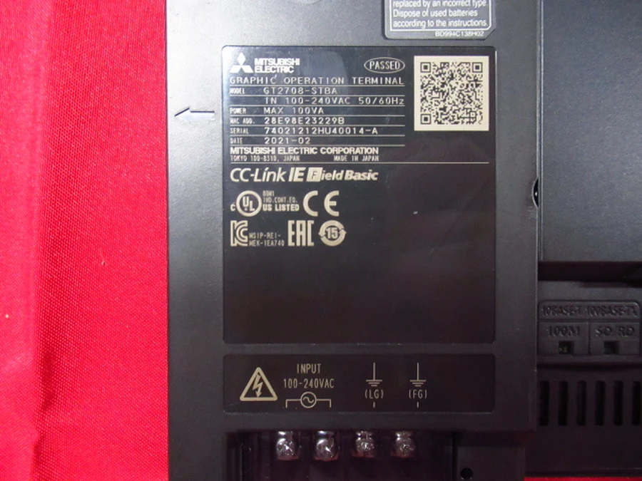 三菱電機 GT2708-STBA 背面銘板・シリアルNo・定格