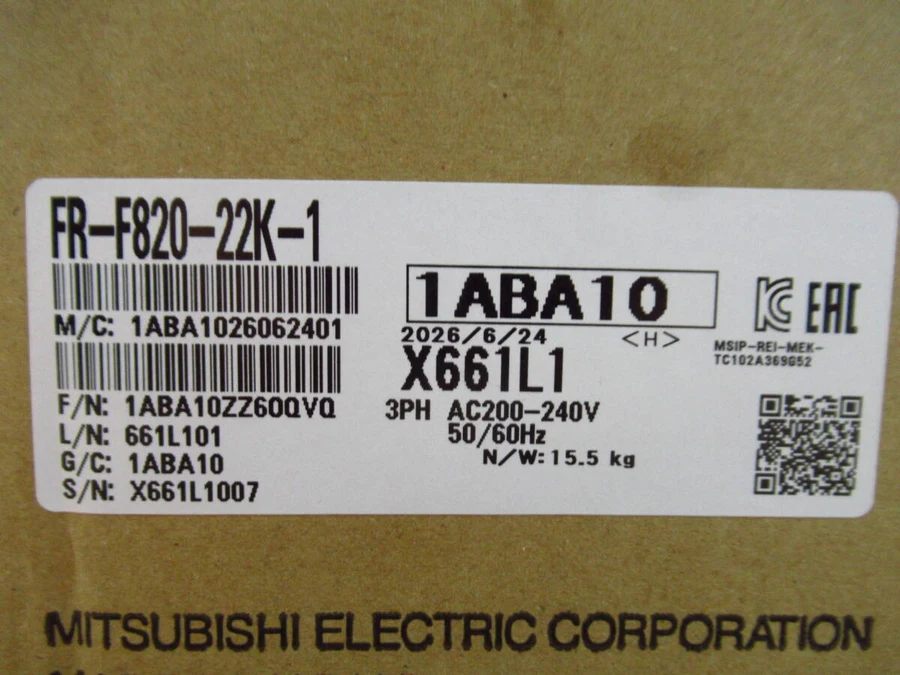 三菱電機 FR-F820-22K-1 外箱ラベル・製造日